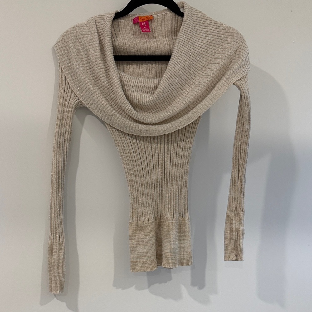 Chic Beige Cowl Neck Sweater